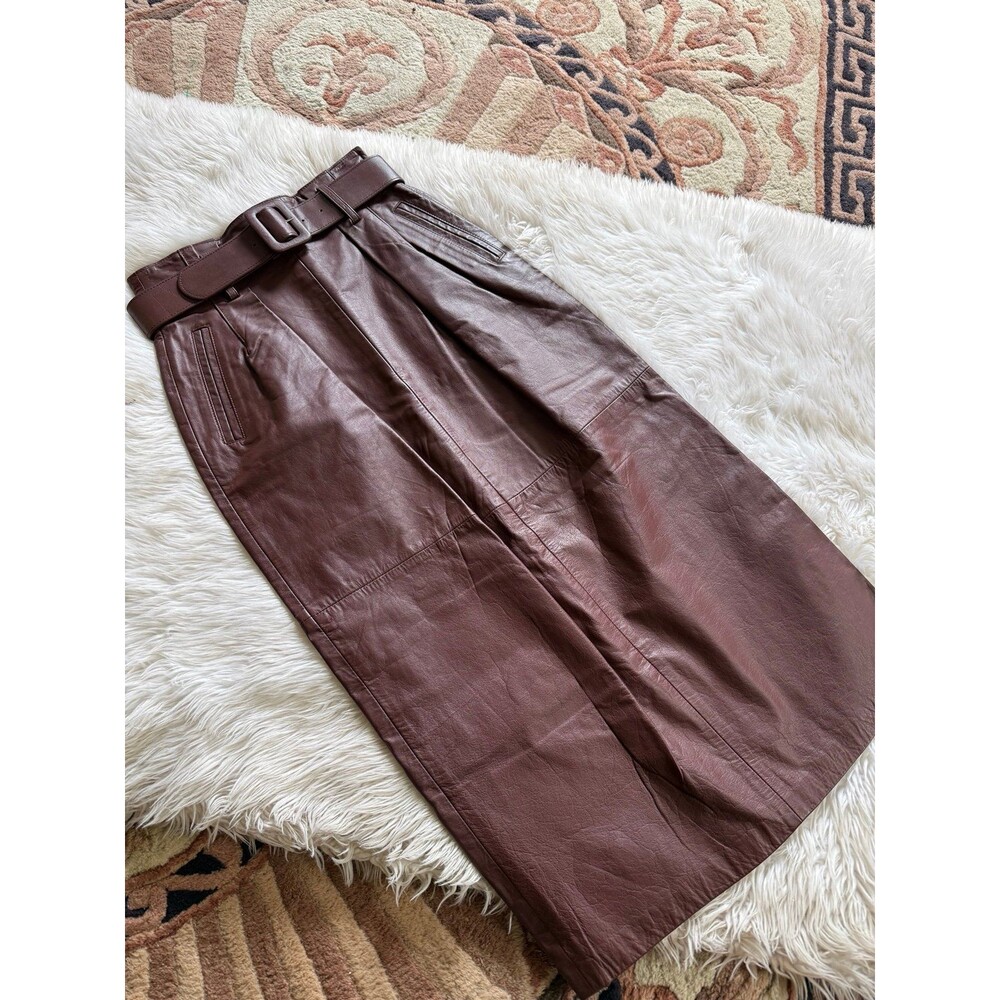 Cedars Leather Belted Skirt